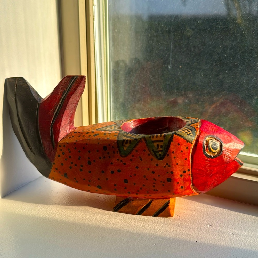 Nautical Decor Hand Carved Wooden Fish  8x3”